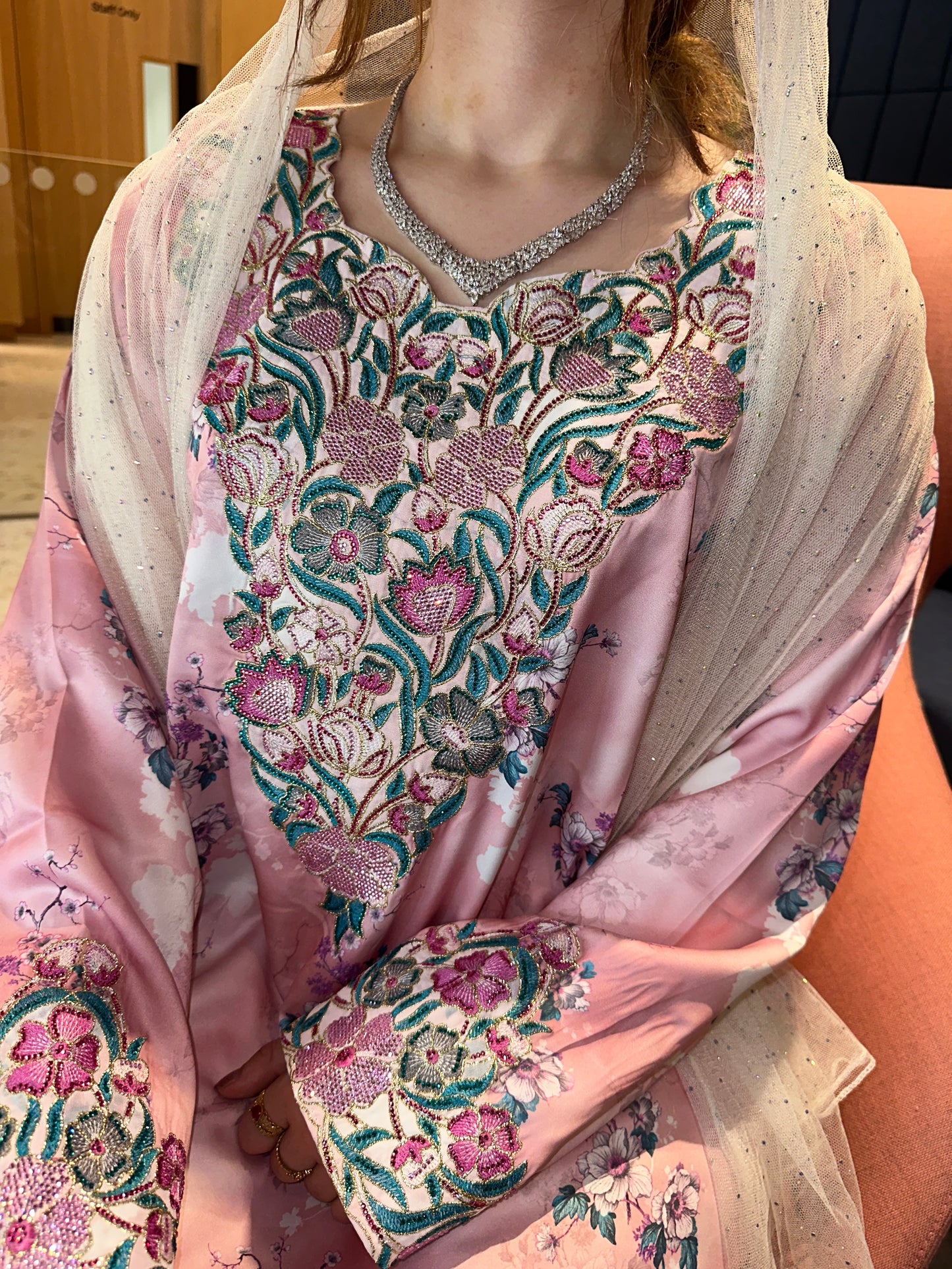 Pink mkhawar with matching chiffon Shiela