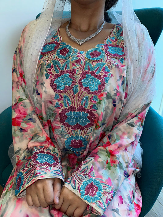 Pink pure silk mkhawar 3D