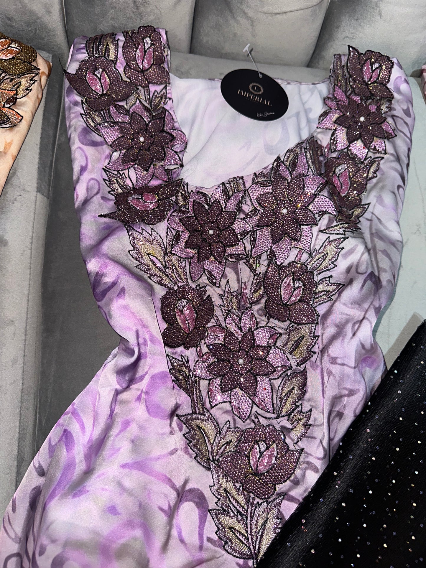 Creamy, green, purple and rose 3D mkhawars with corset and chiffon Sheila