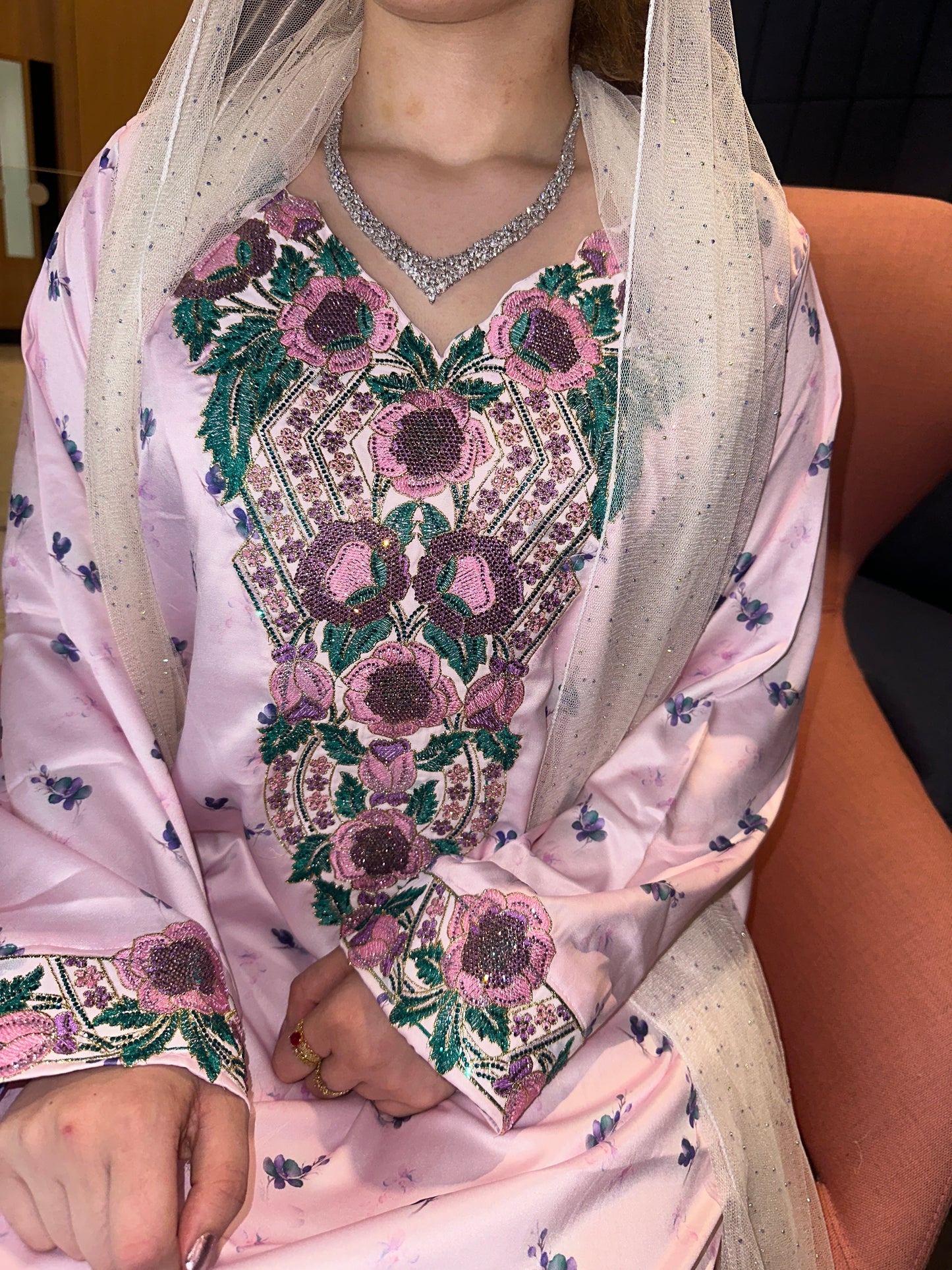 Pink2 mkhawar with chiffon Sheila