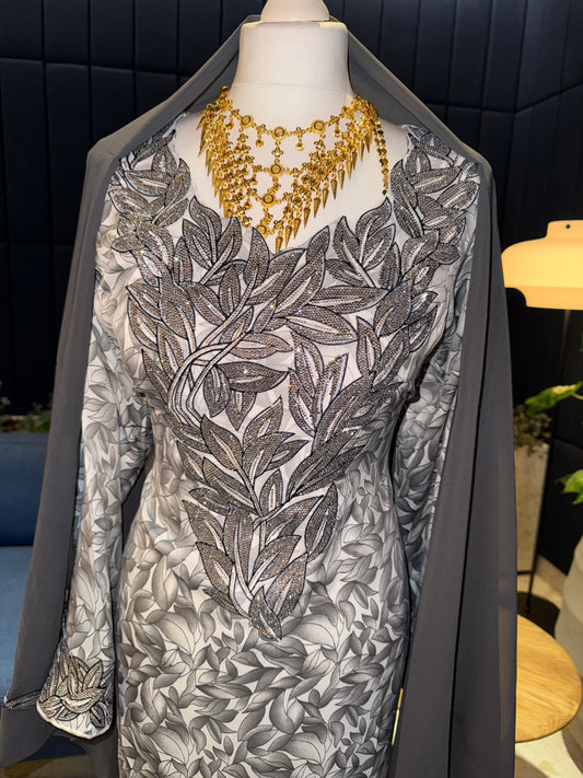 Grey2 mukhawar with hijab and corset back