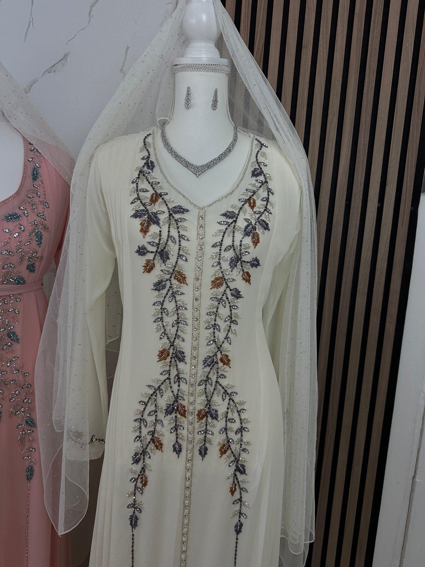 Double chiffon caftan dress with handmade work with Sheila chiffon