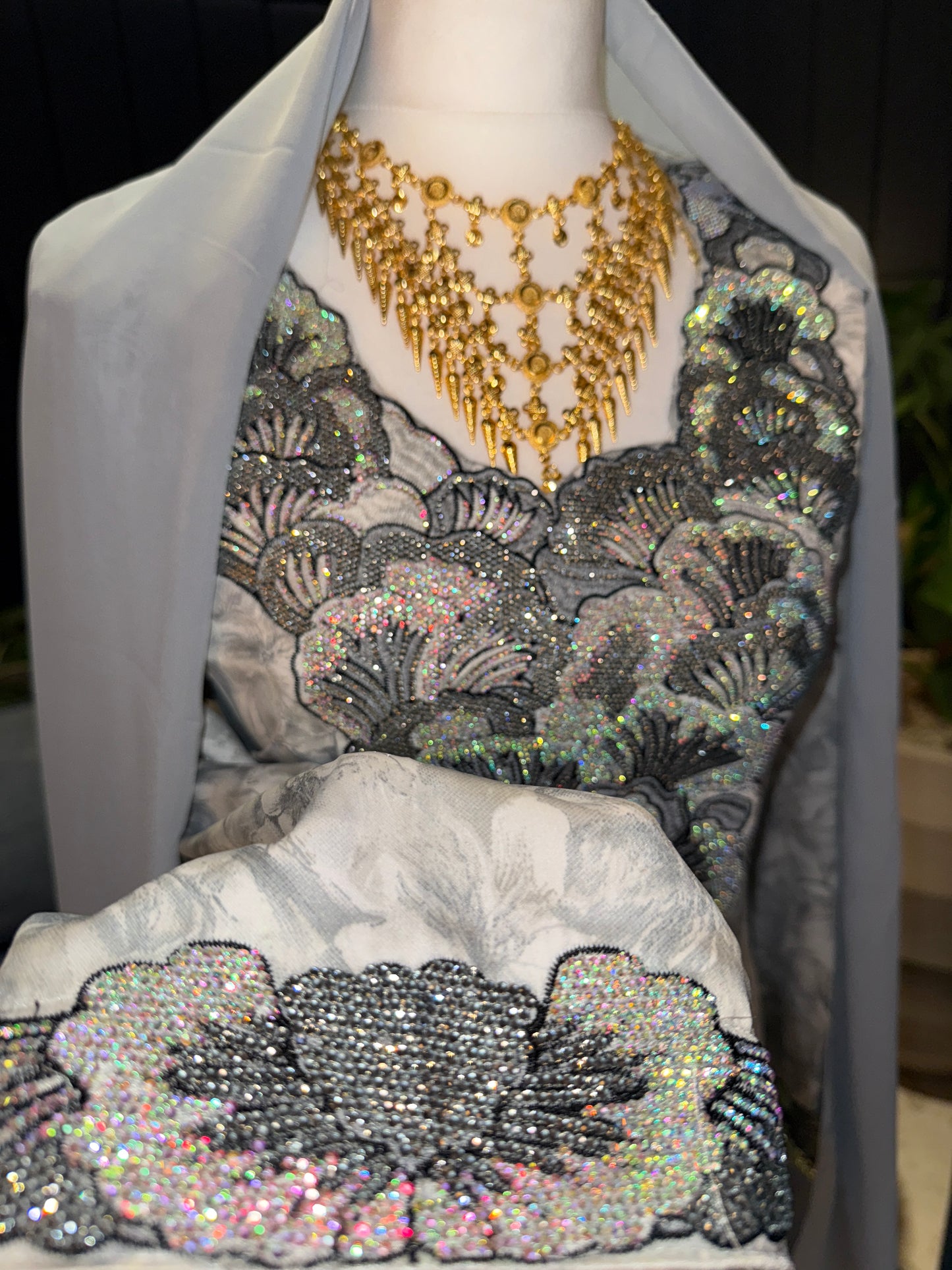 Grey mukhawar with hijab and corset back