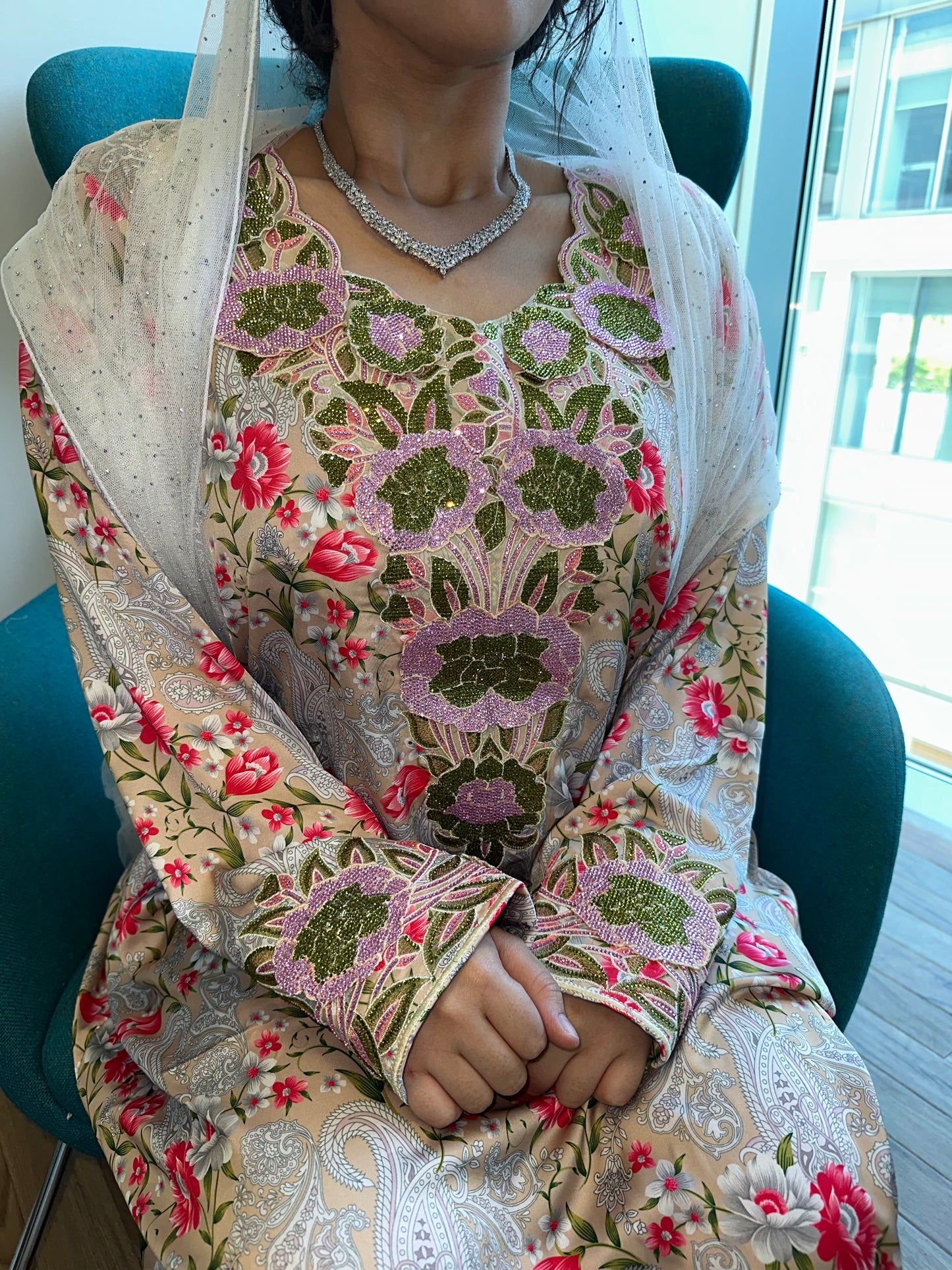 Cream and pink pure silk mkhawar
