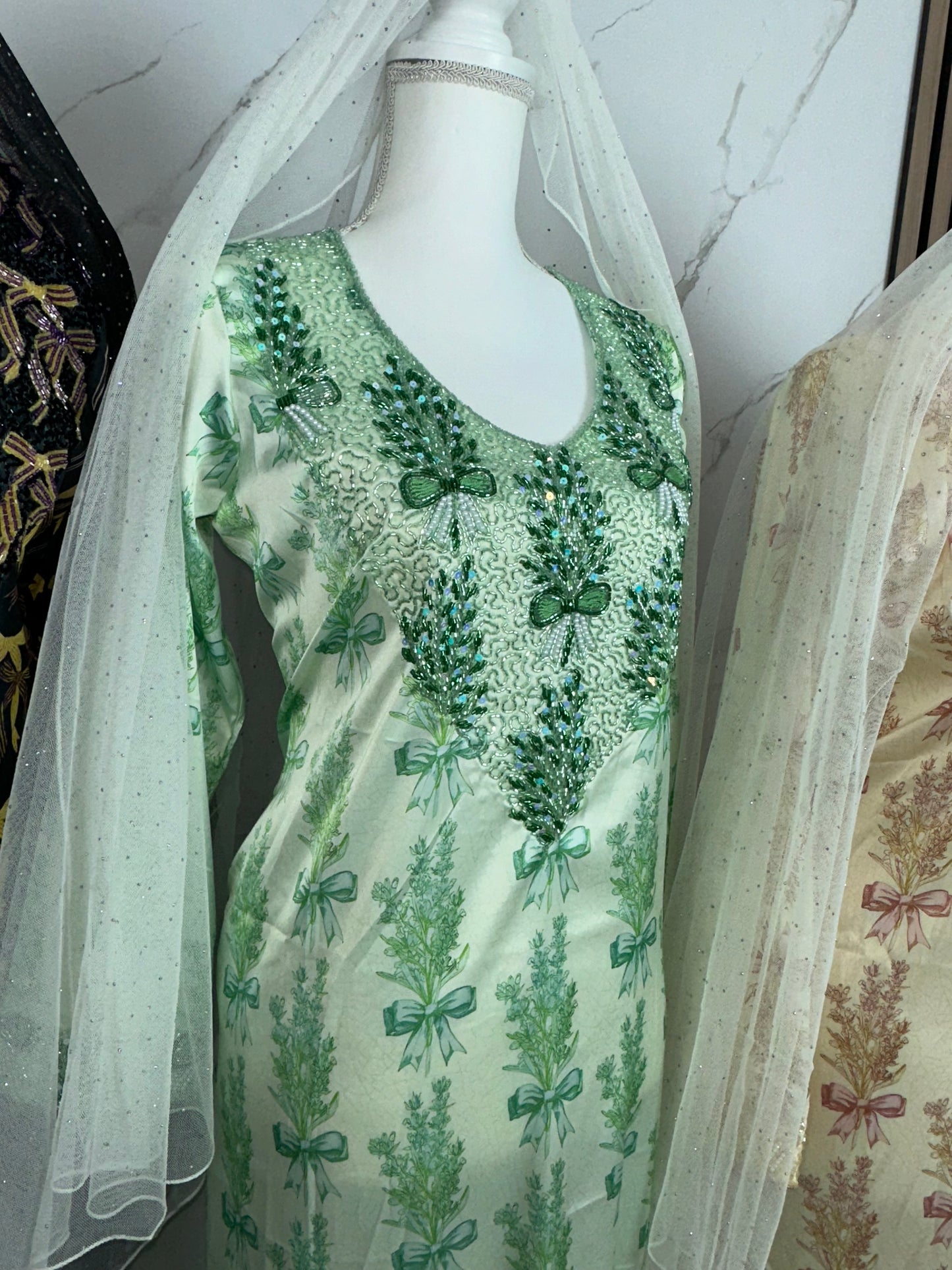 Green mukhawar pure silk with handmade work