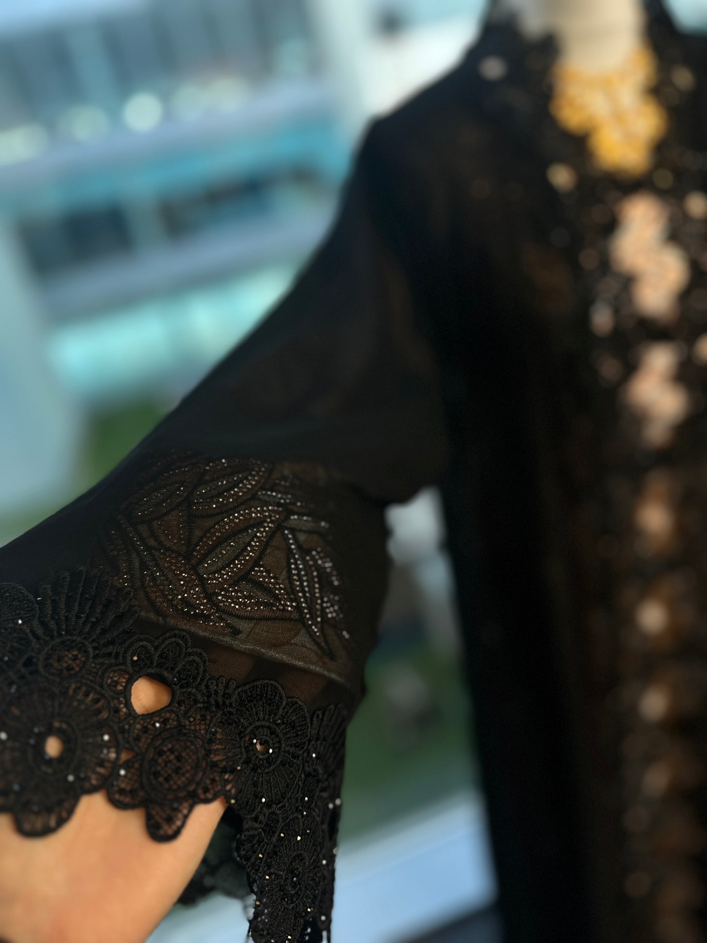 Black chiffon flowers abaya with hijab included