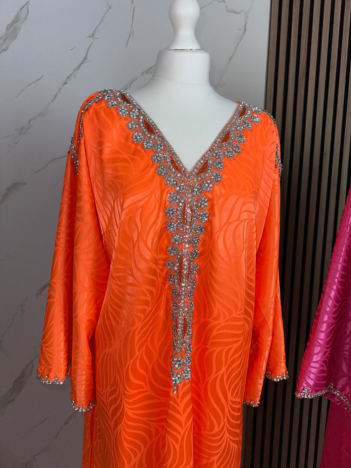 Orange large mkhawar handmade work pure silk