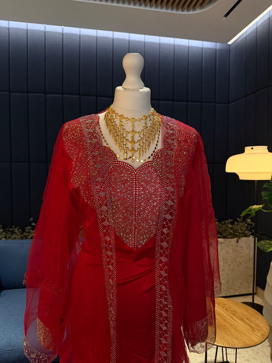 Red Emirati pure silk mukhawar with besht