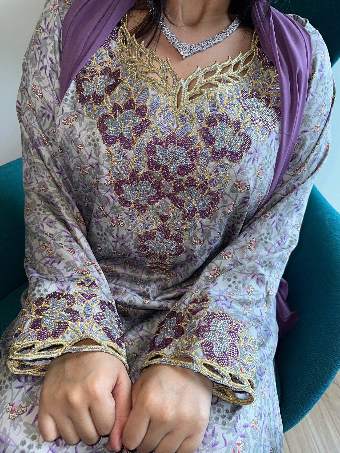 Grey with purple4 mkhawar with matching Shiela