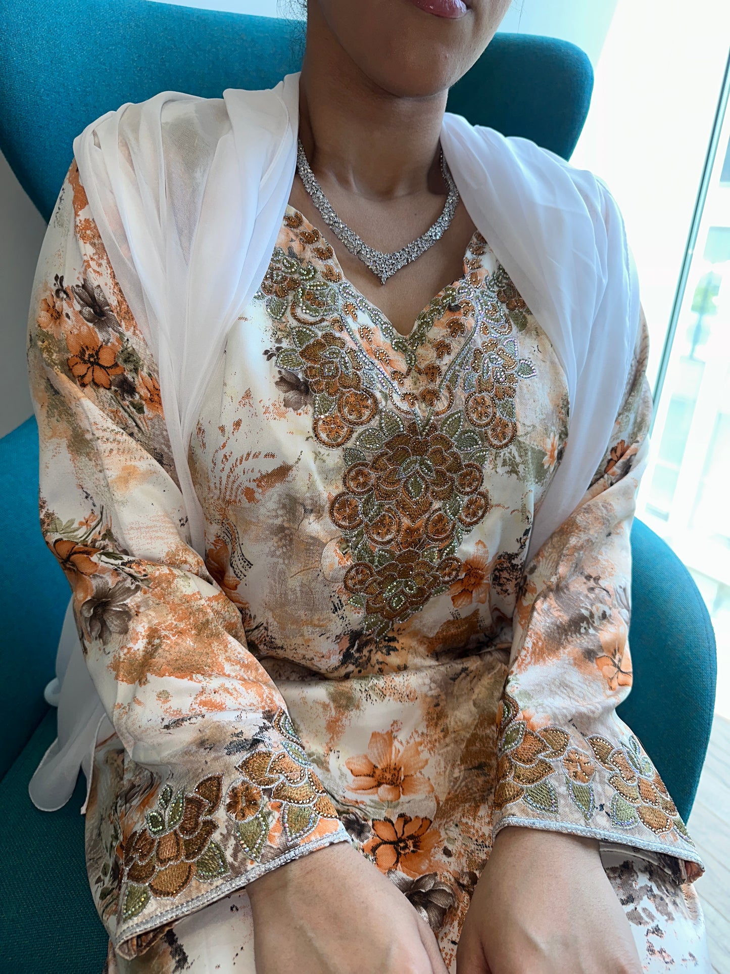 Orange mkhawar with white Shiela