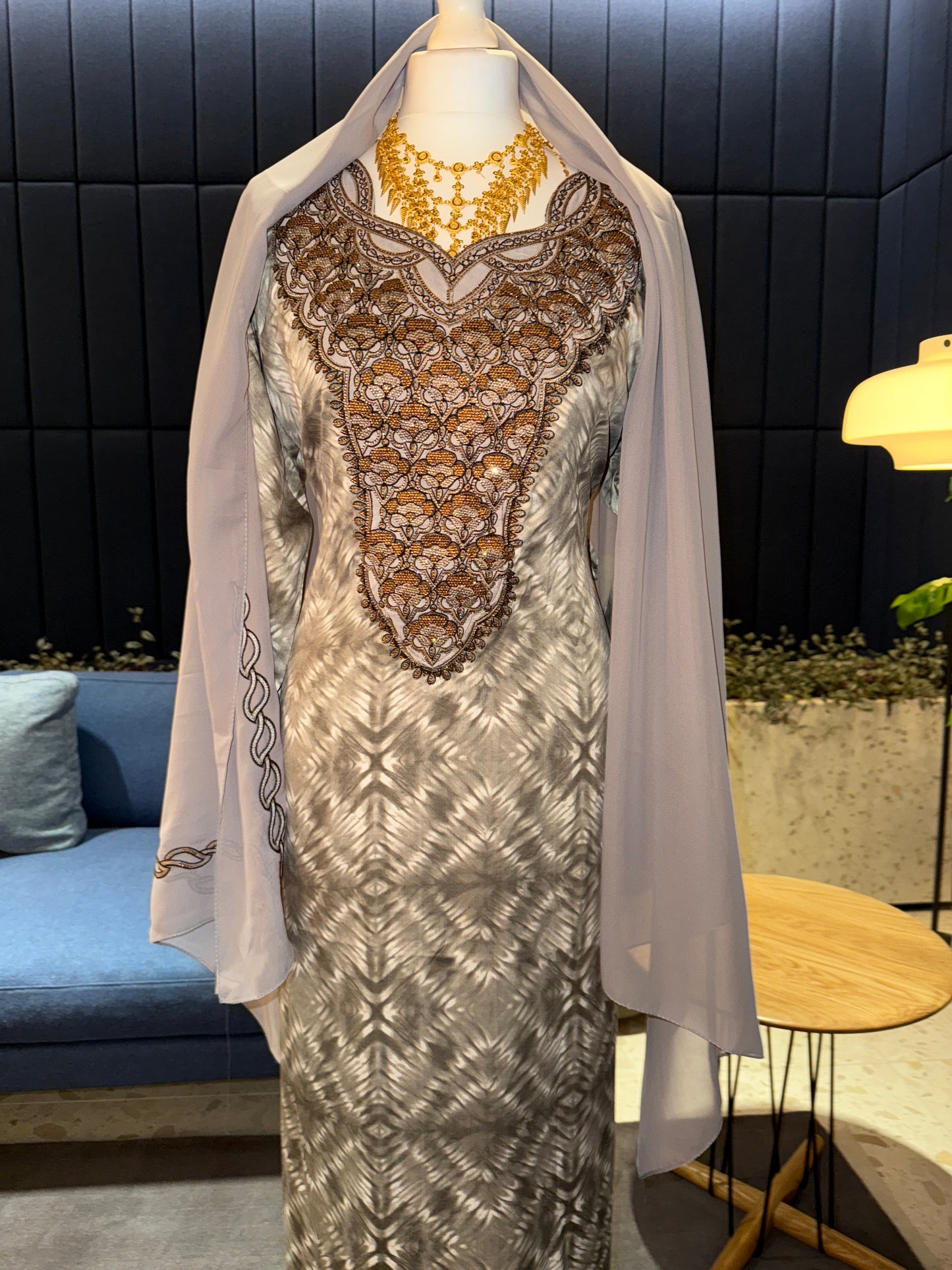 Grey mukhawar with matching Shiela and corset back