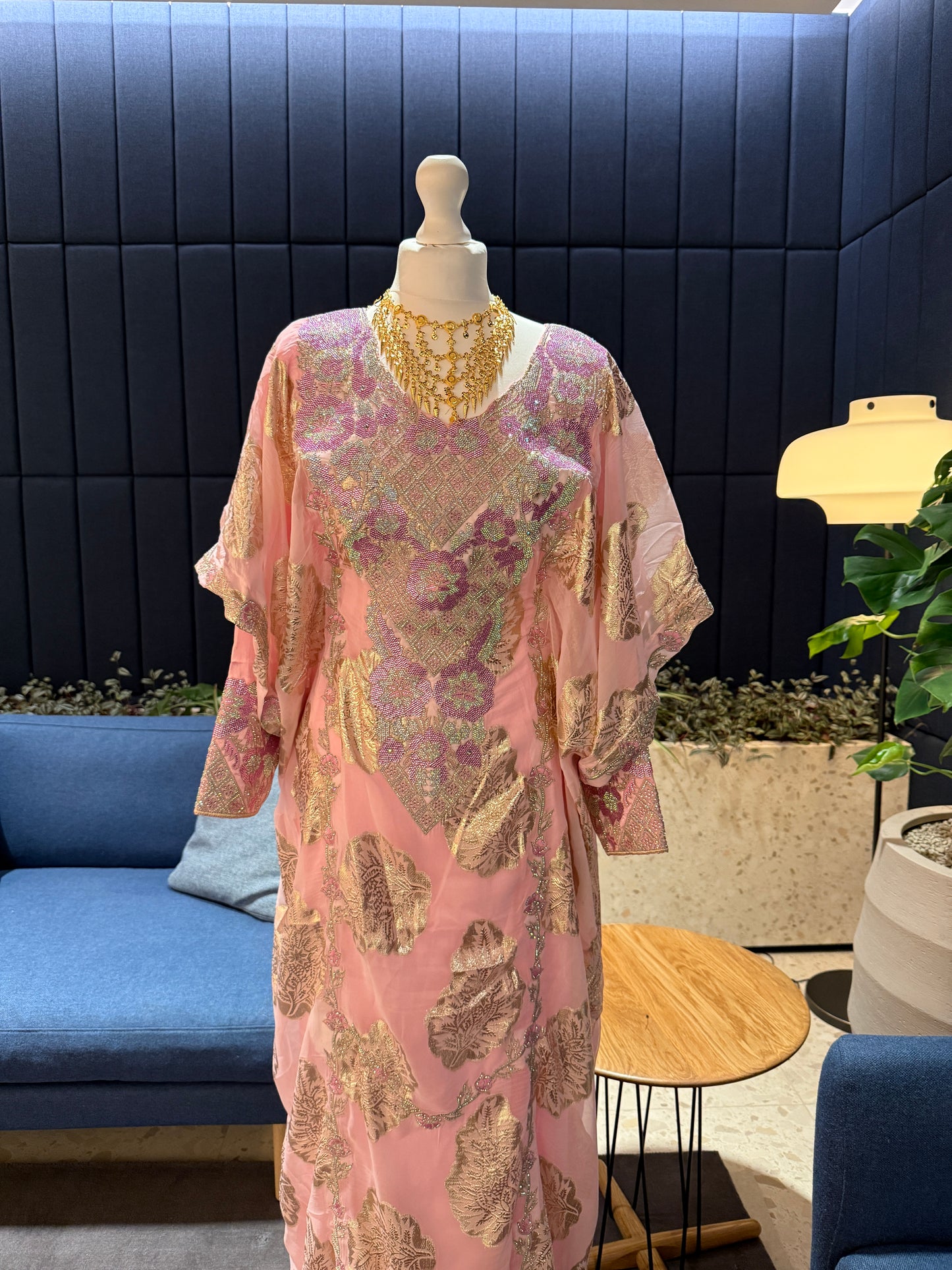 Pink Emirati Thobe two pieces with belt inside