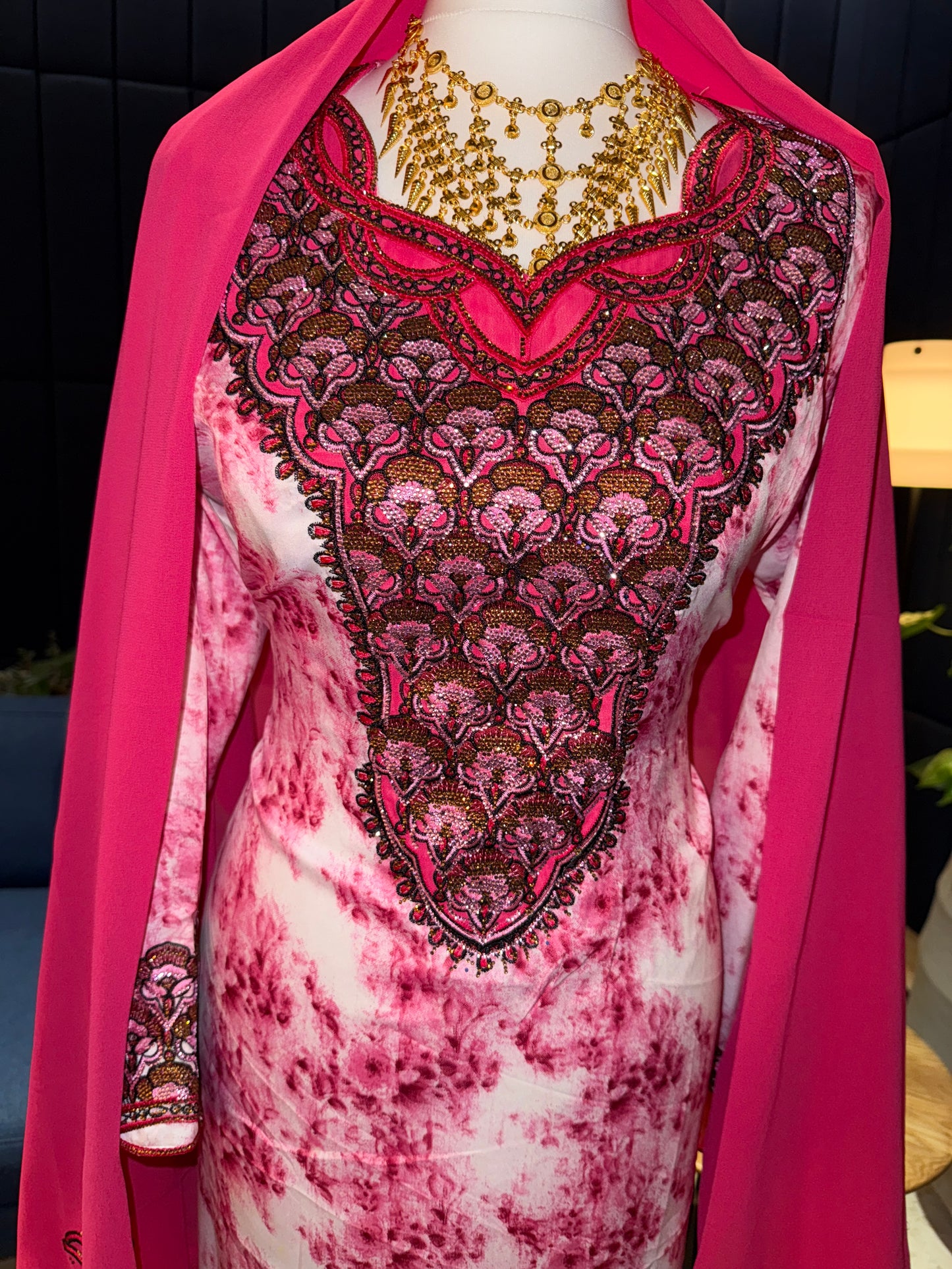 Pink mukhawar with hijab and corset back