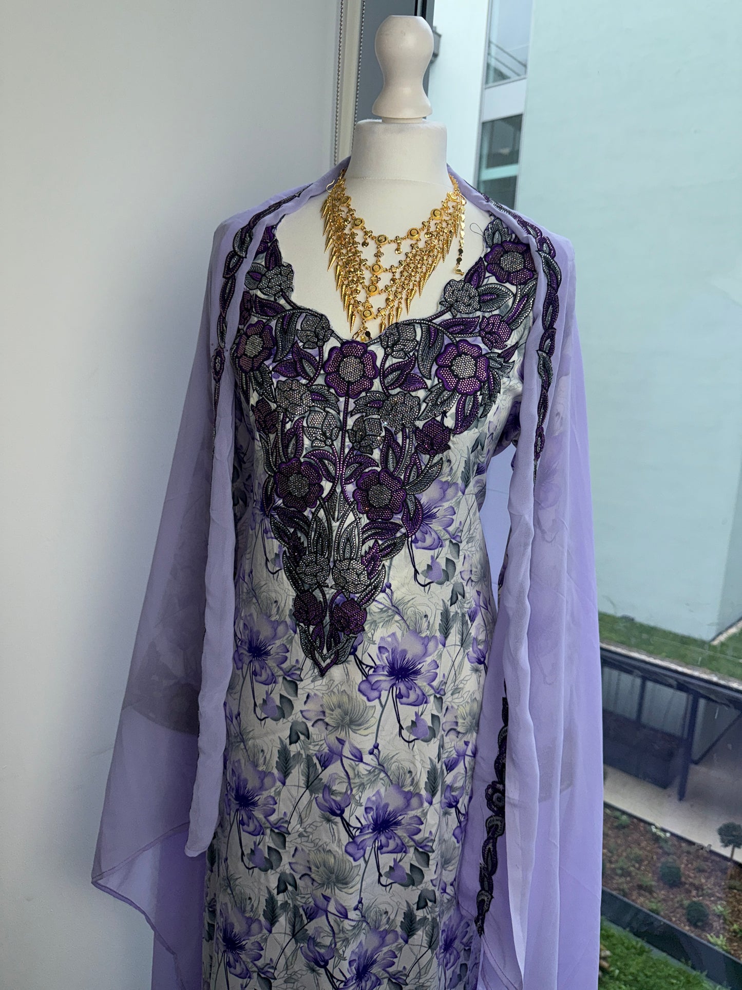 Purple and grey Mukhawar with matching Sheila
