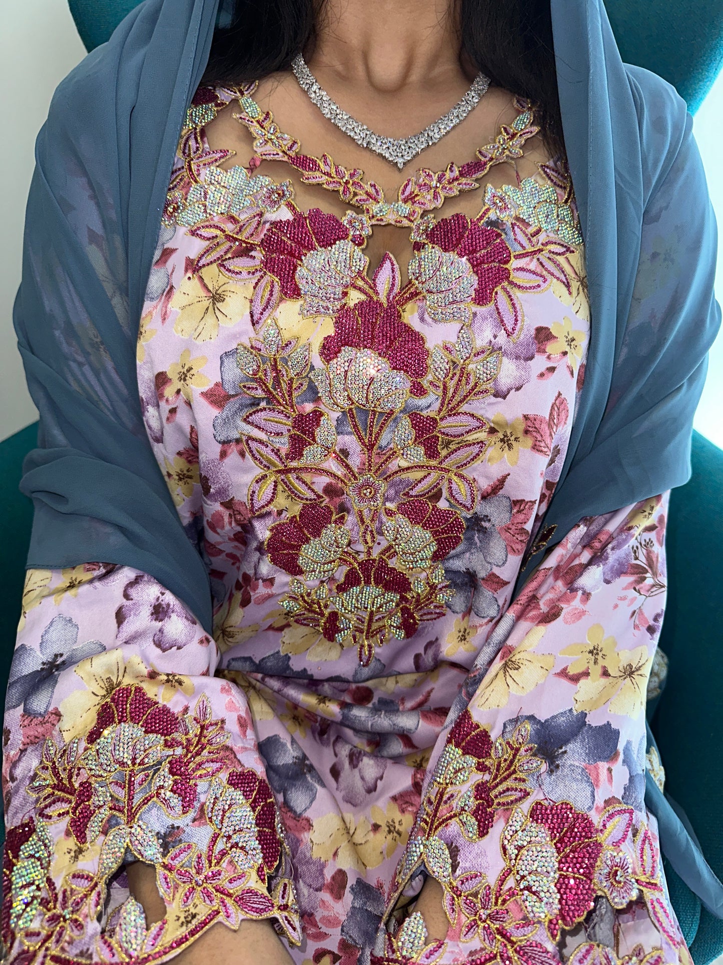 Purple6 and grey mkhawar with matching Shiela