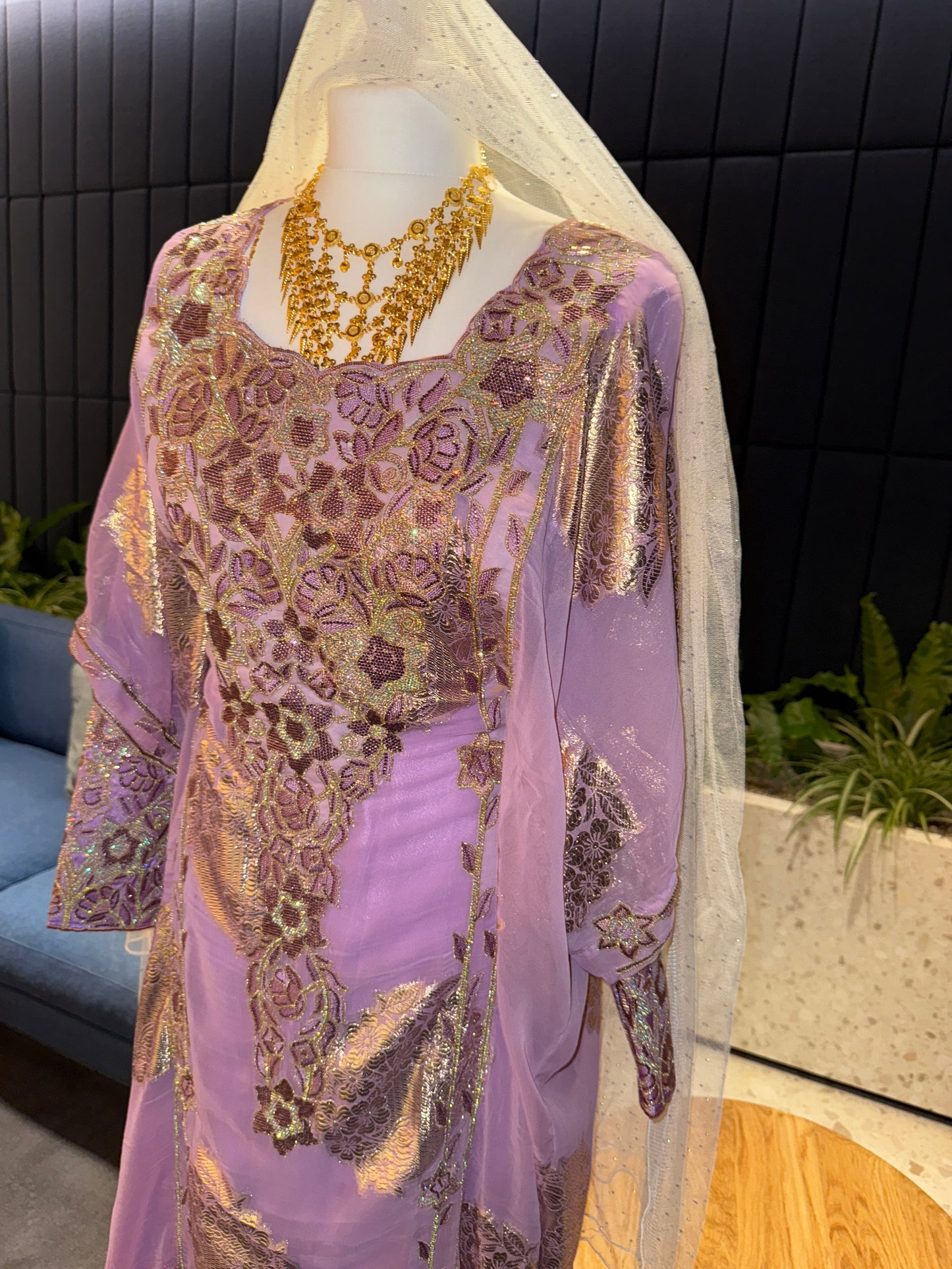 Purple2 Emirati Thobe two pieces with belt inside