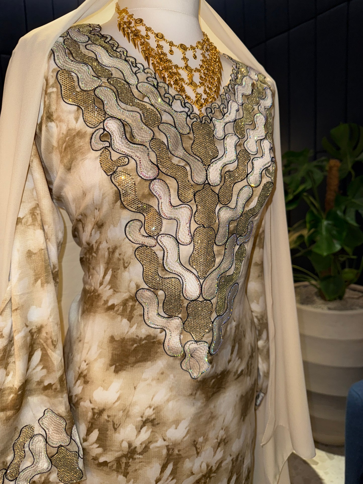 Creamy mukhawar with matching hijab and back corset