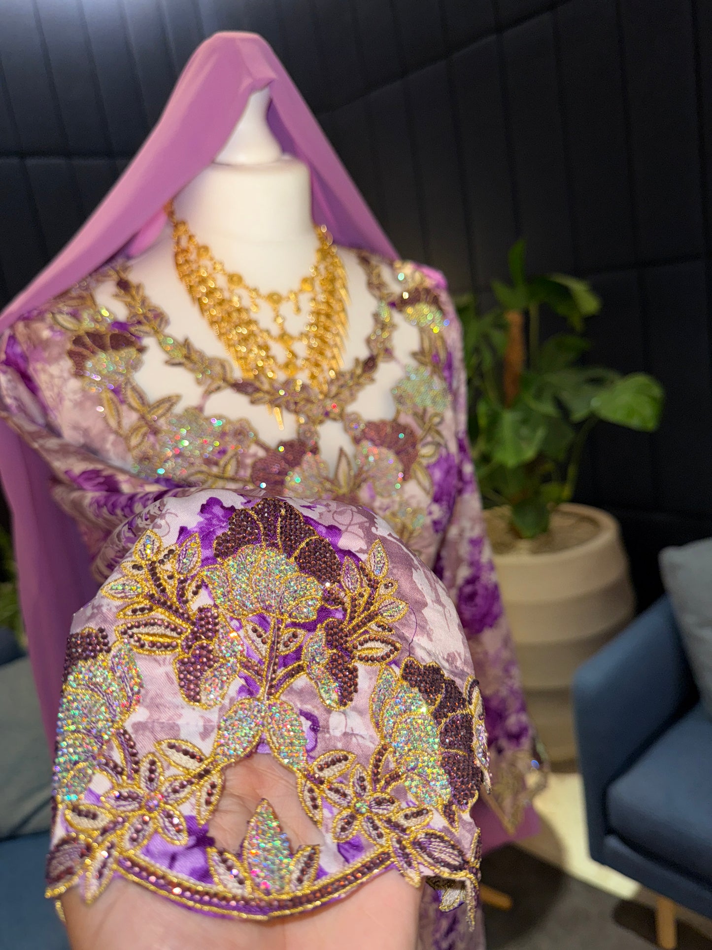 Purple mkhawar with matching Shiela hijab