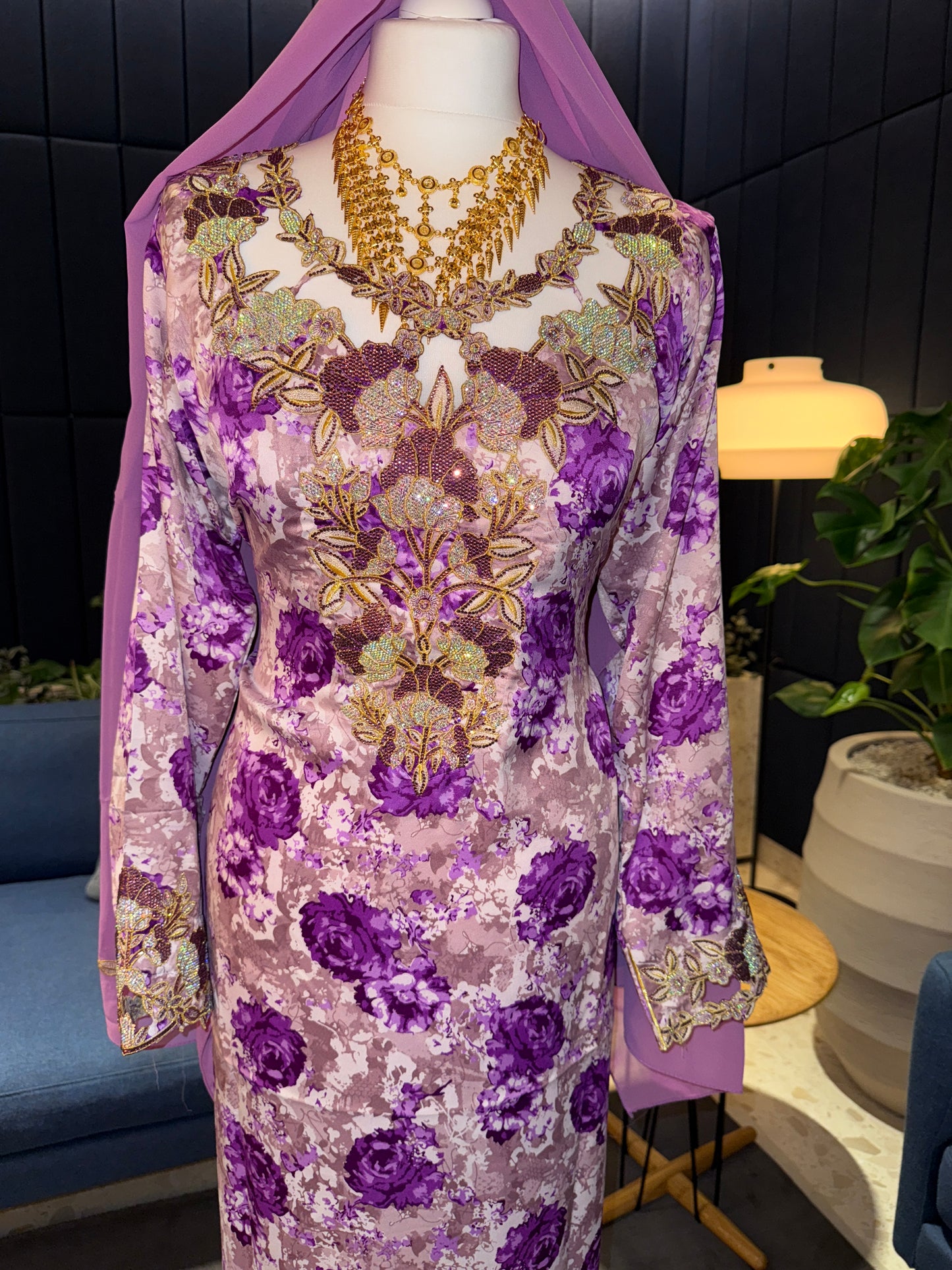 Purple mkhawar with matching Shiela hijab