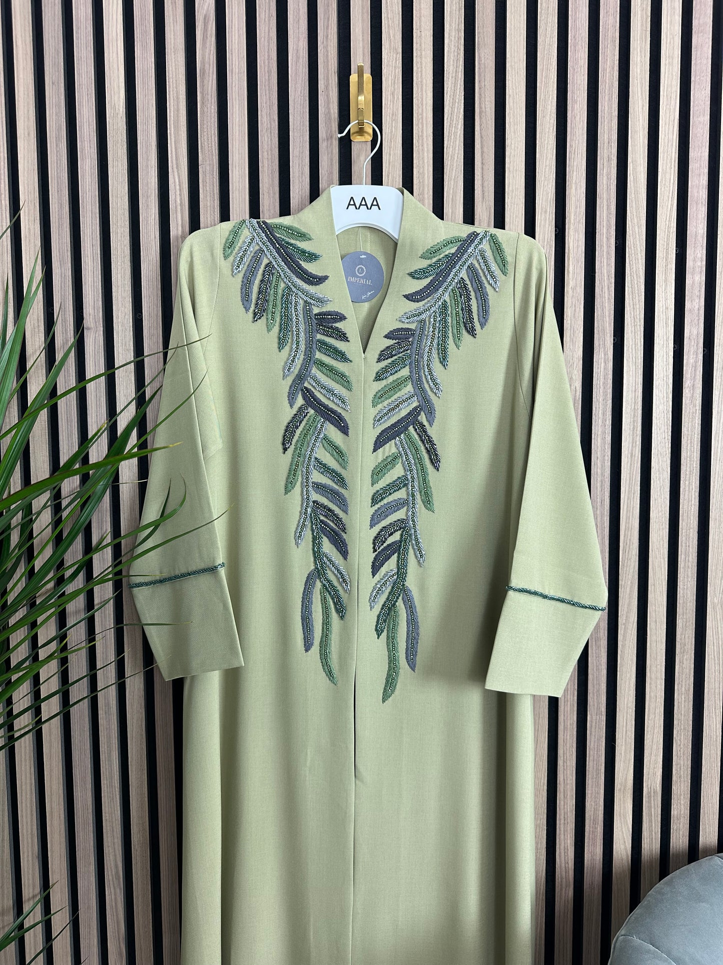 Green1 abaya with matching Sheila fully handmade work