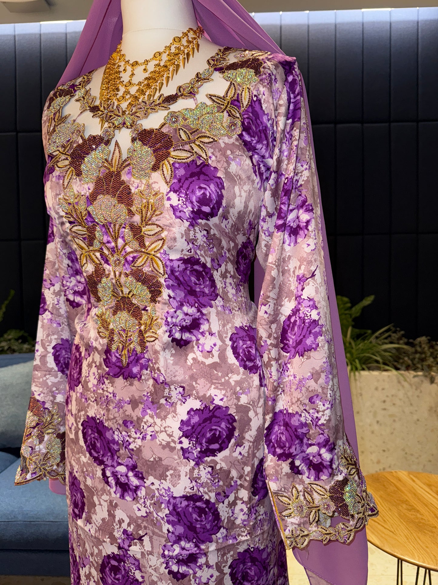 Purple mkhawar with matching Shiela hijab