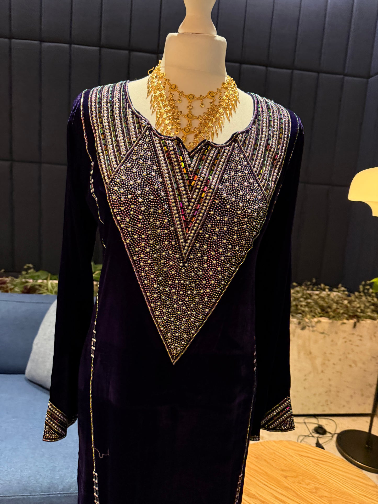 Purple velvet mkhawar