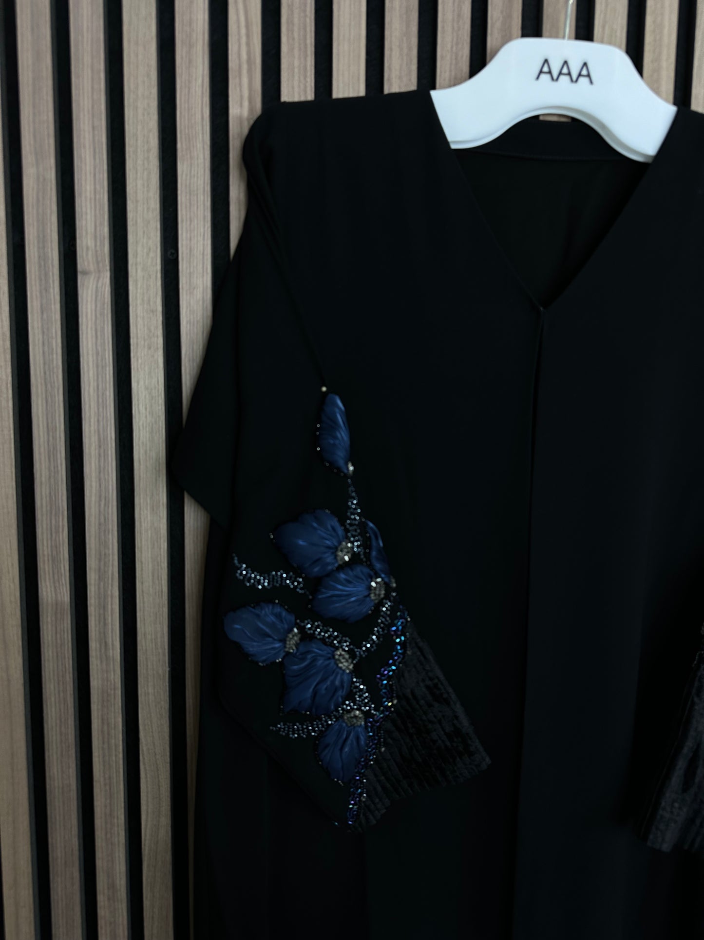 Black and blue abaya with matching Sheila and handmade work on the sleeves