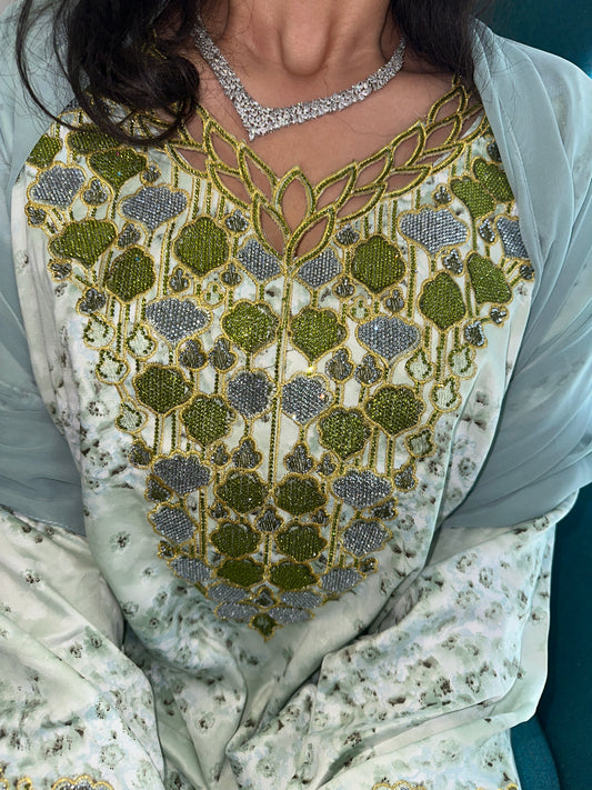 Green mkhawar with matching Shiela