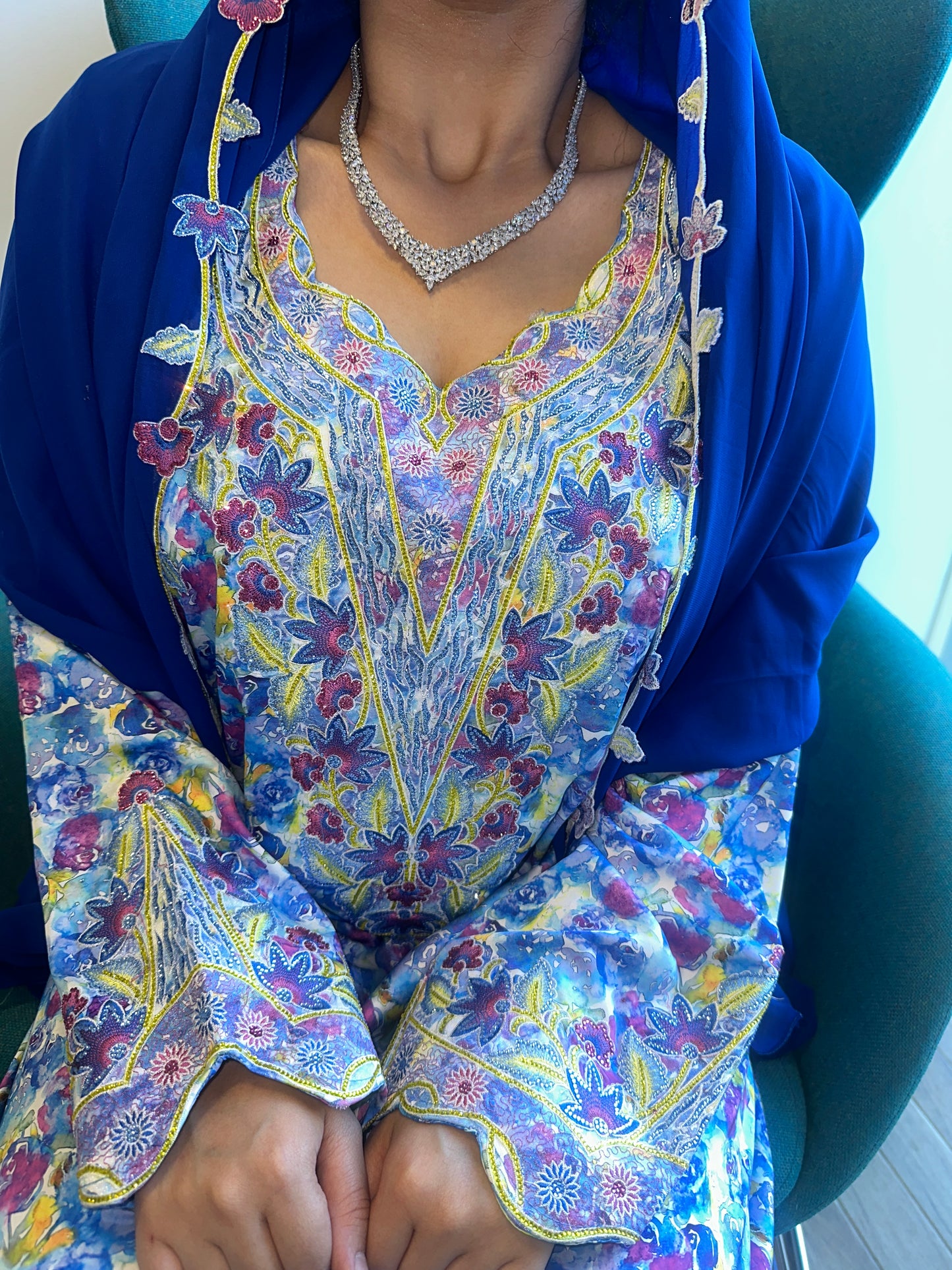Blue pure silk with back corset and big Shiela