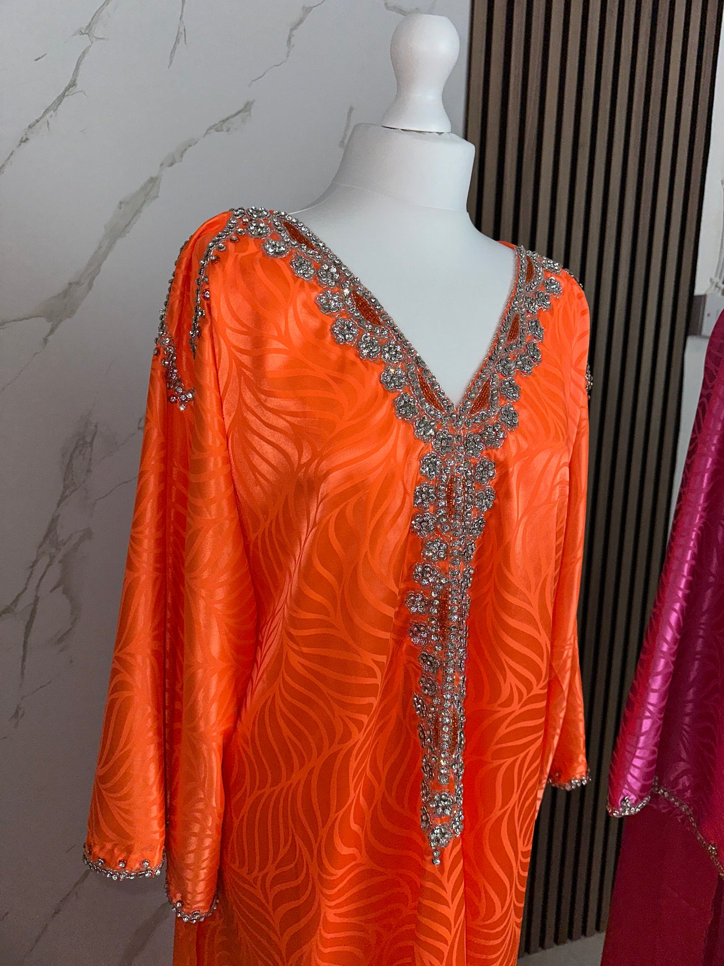 Orange large mkhawar handmade work pure silk