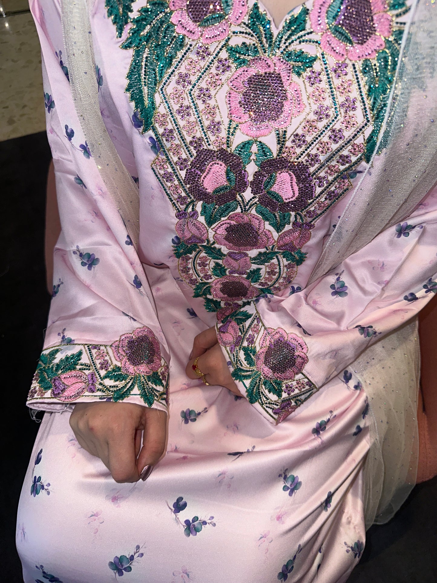 Pink2 mkhawar with chiffon Sheila