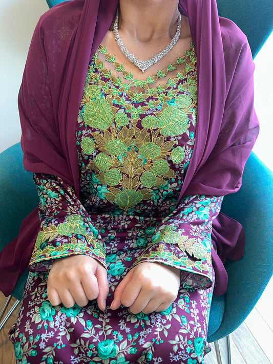 Dark purple with green