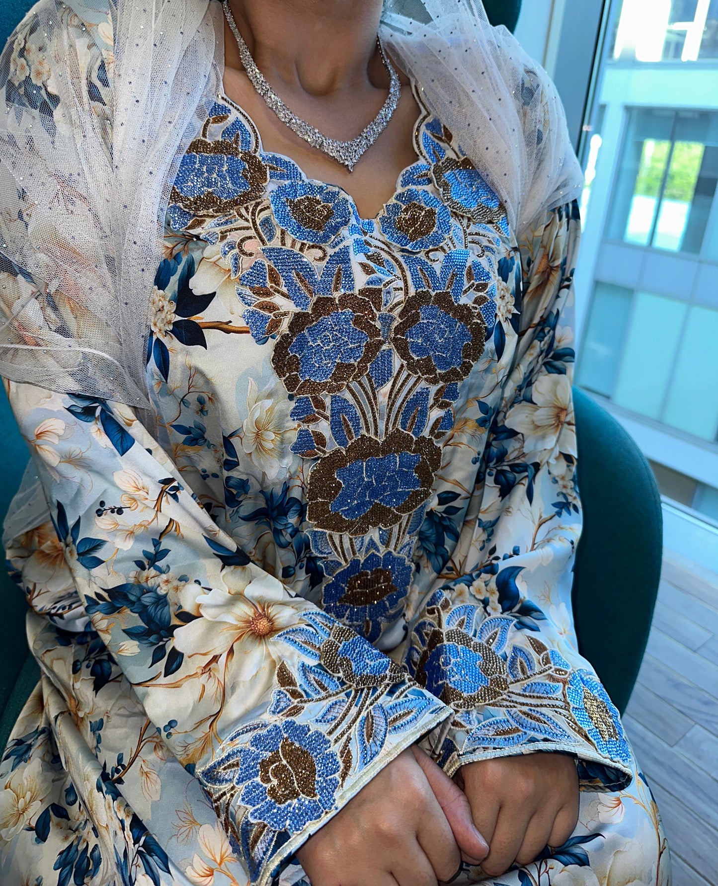 Blue pure silk mkhawar
