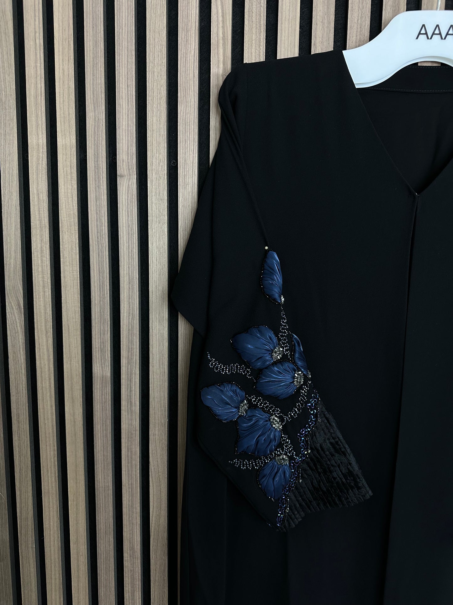 Black and blue abaya with matching Sheila and handmade work on the sleeves