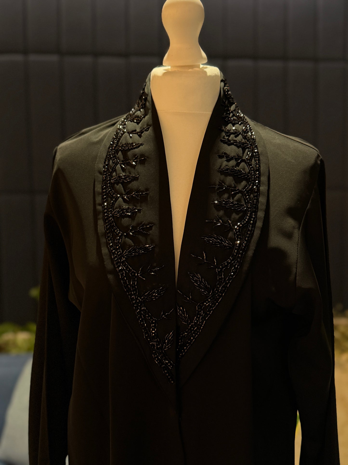 Black abaya with handmade black details and hijab included