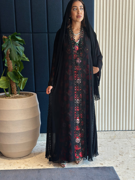 Chiffon abaya with kasarat and hijab