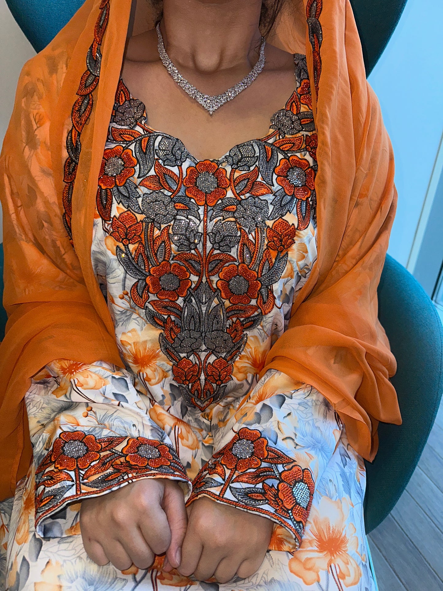 Orange mkhawar with matching big Shiela