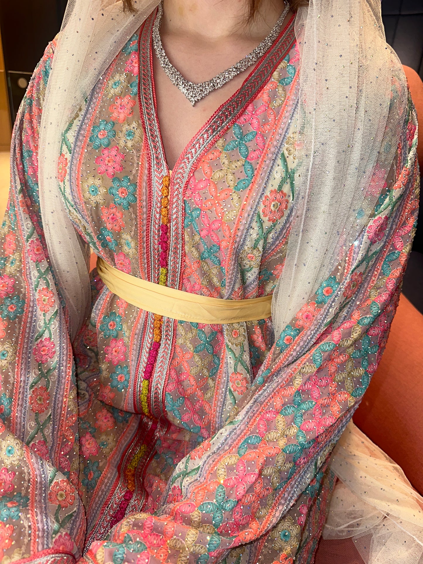 Moroccan caftan style with belt and chiffon Shiela