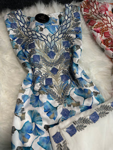 Blue and white mukhawar with matching hijab