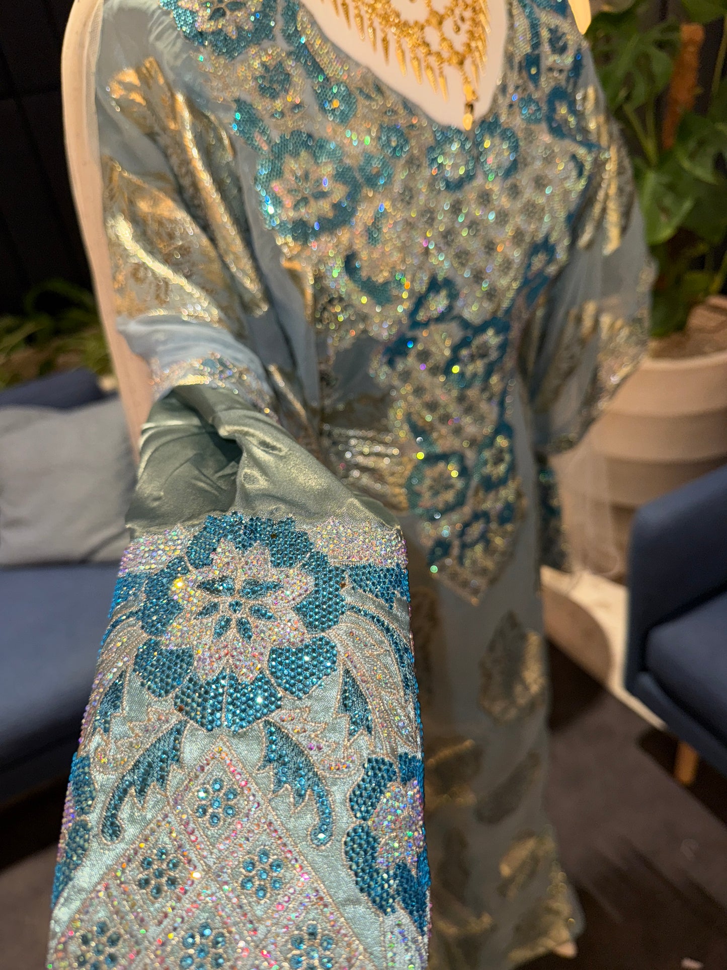 Emerati blue Thobe two pieces with belt inside