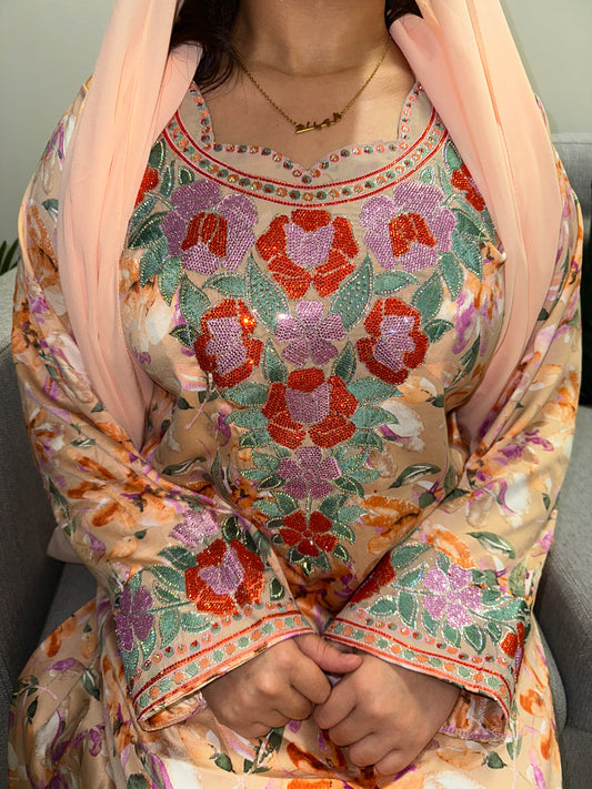 Peach mkhawar with matching Shiela