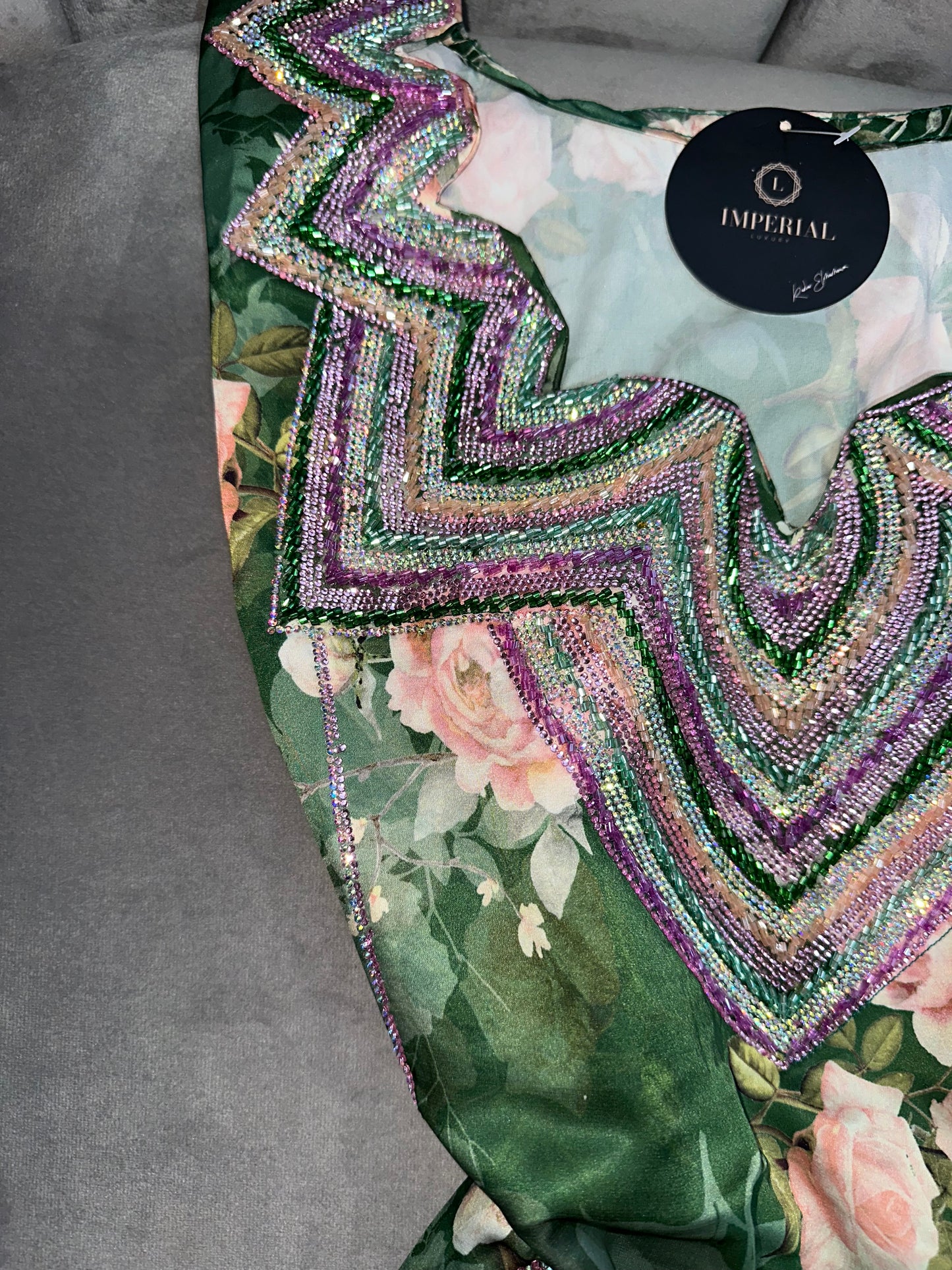 Purple, creamy and green pure silk mkhawars with corset and chiffon Sheila