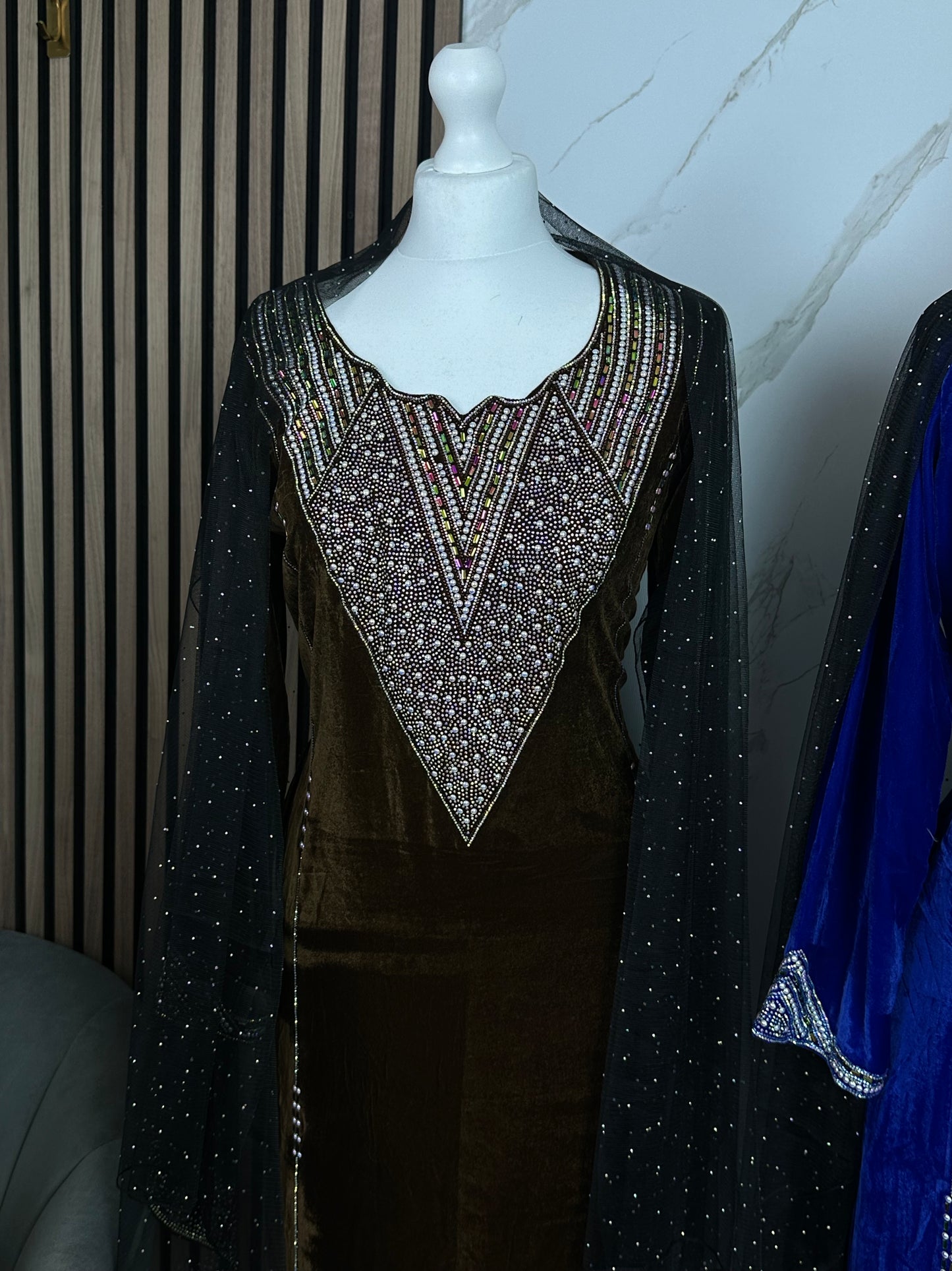 Mkhawars velvet material readymade with chiffon Sheila