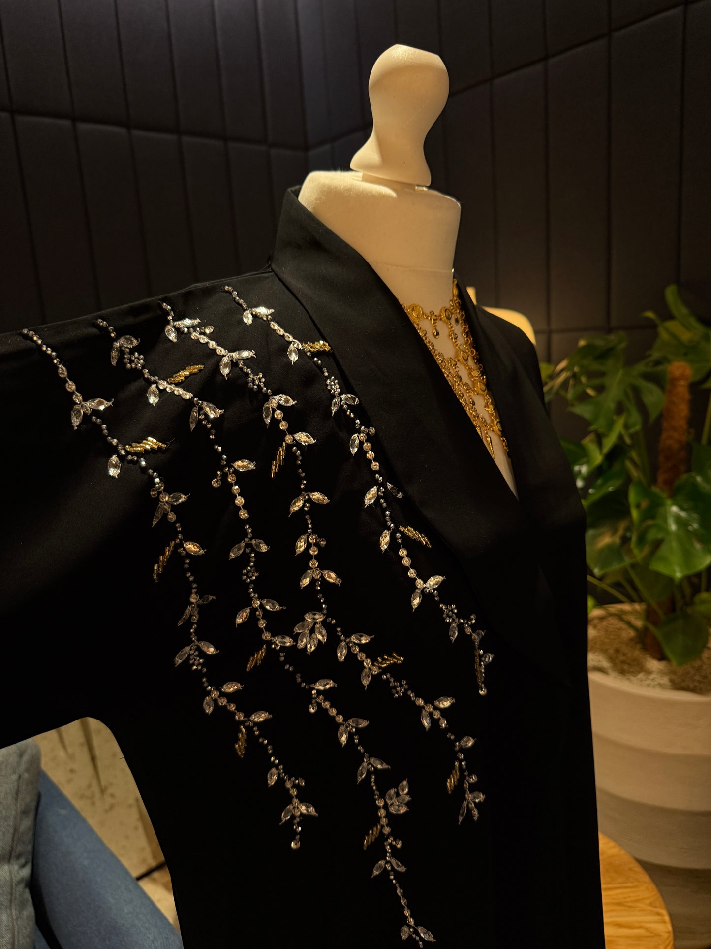 Black and silver simple abaya, handmade work details with hijab included