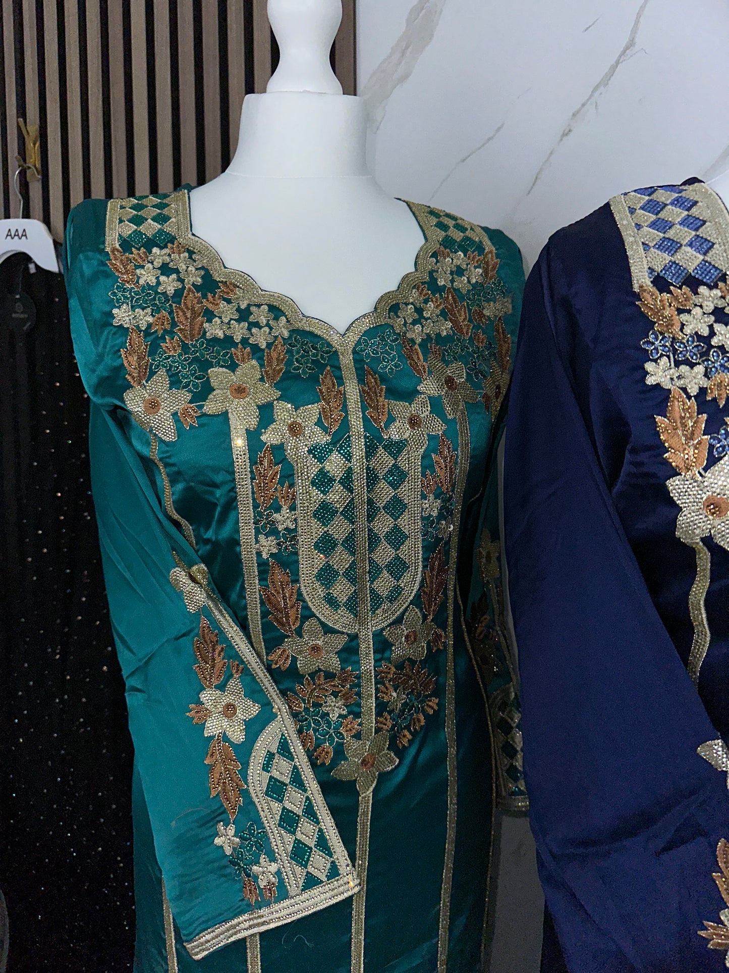 Turquoise color mkhawar silk material