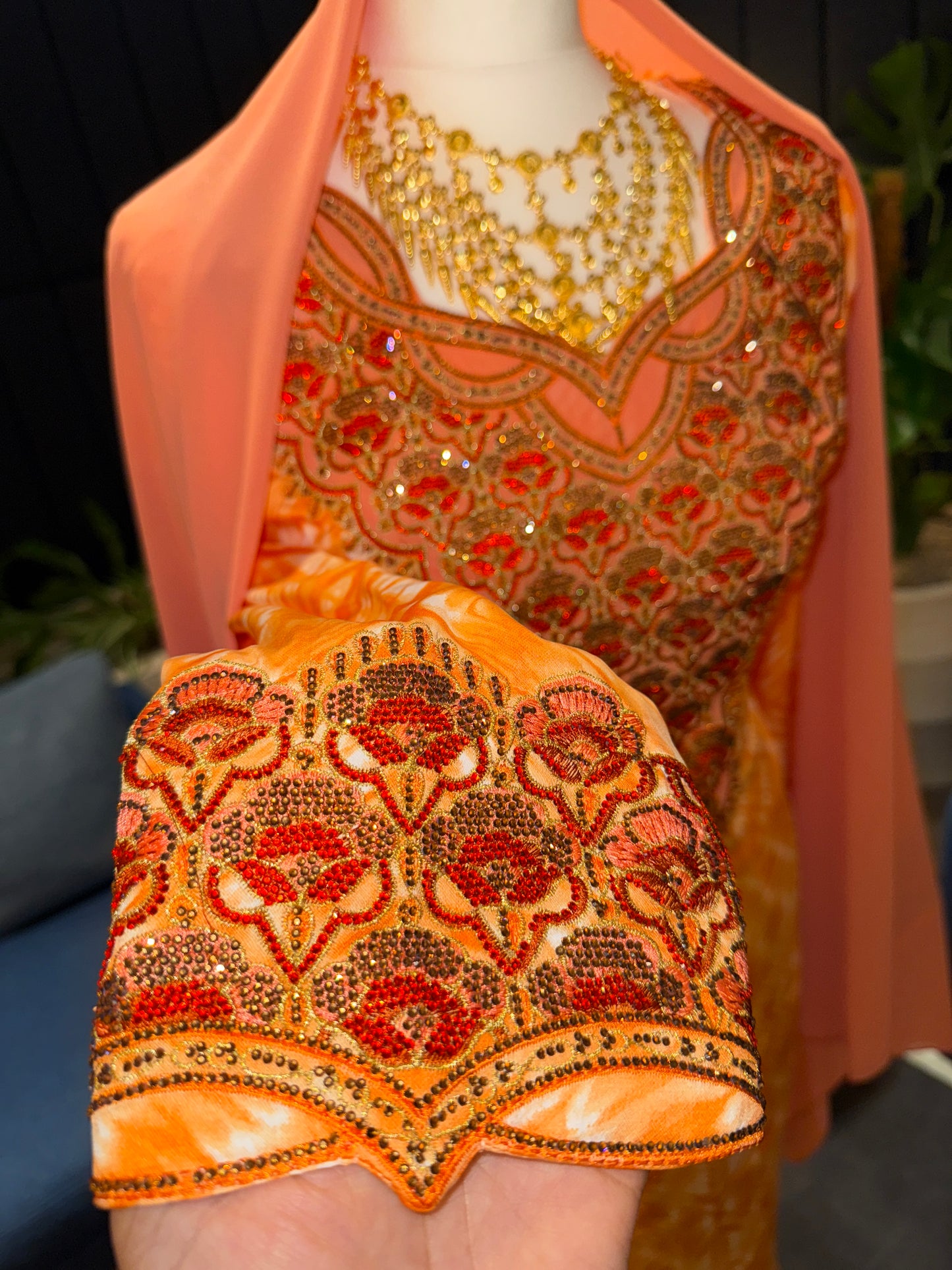 Orange2 mukhawar with hijab and back corset