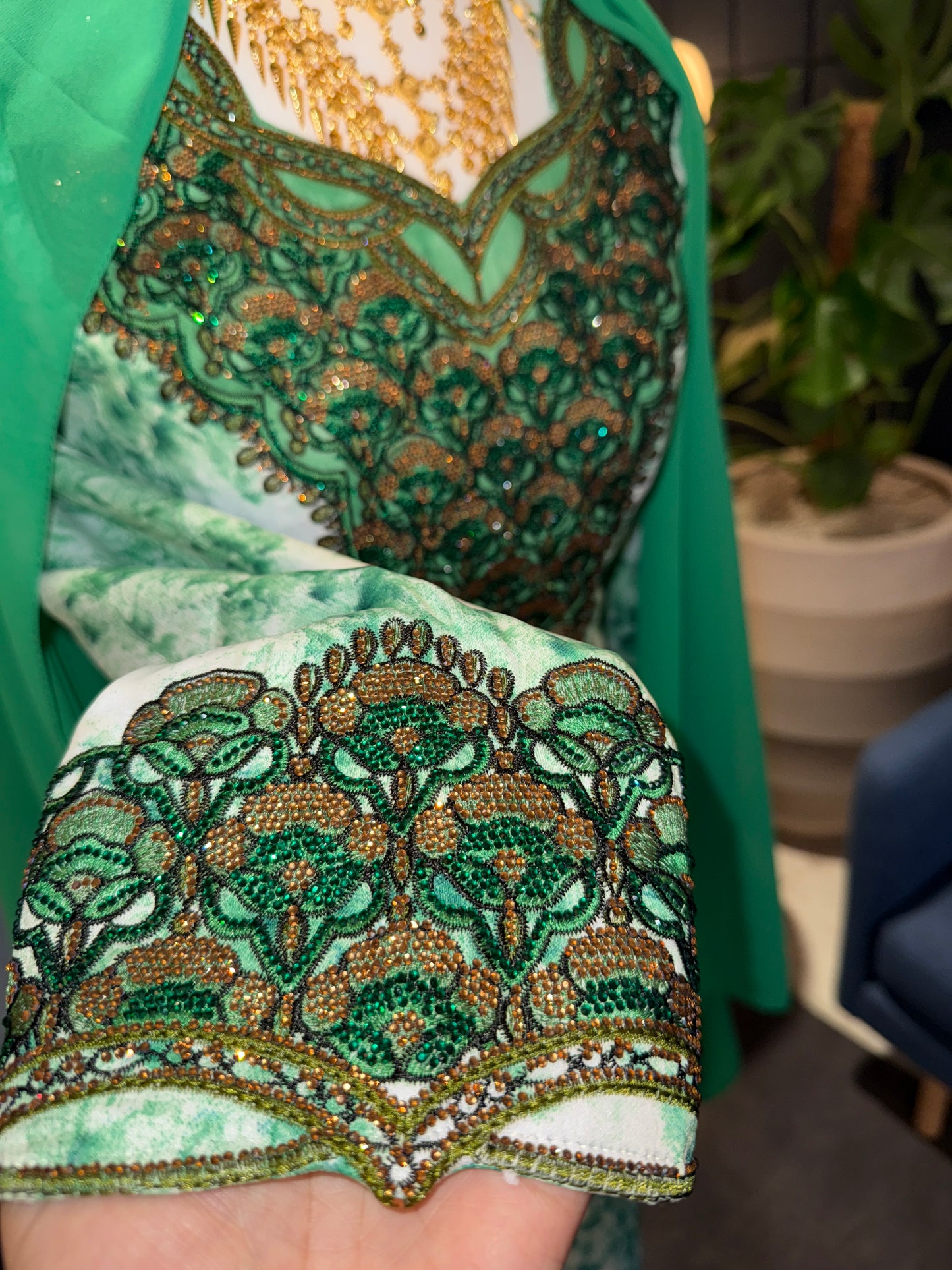 Green mukhawar with hijab and corset back