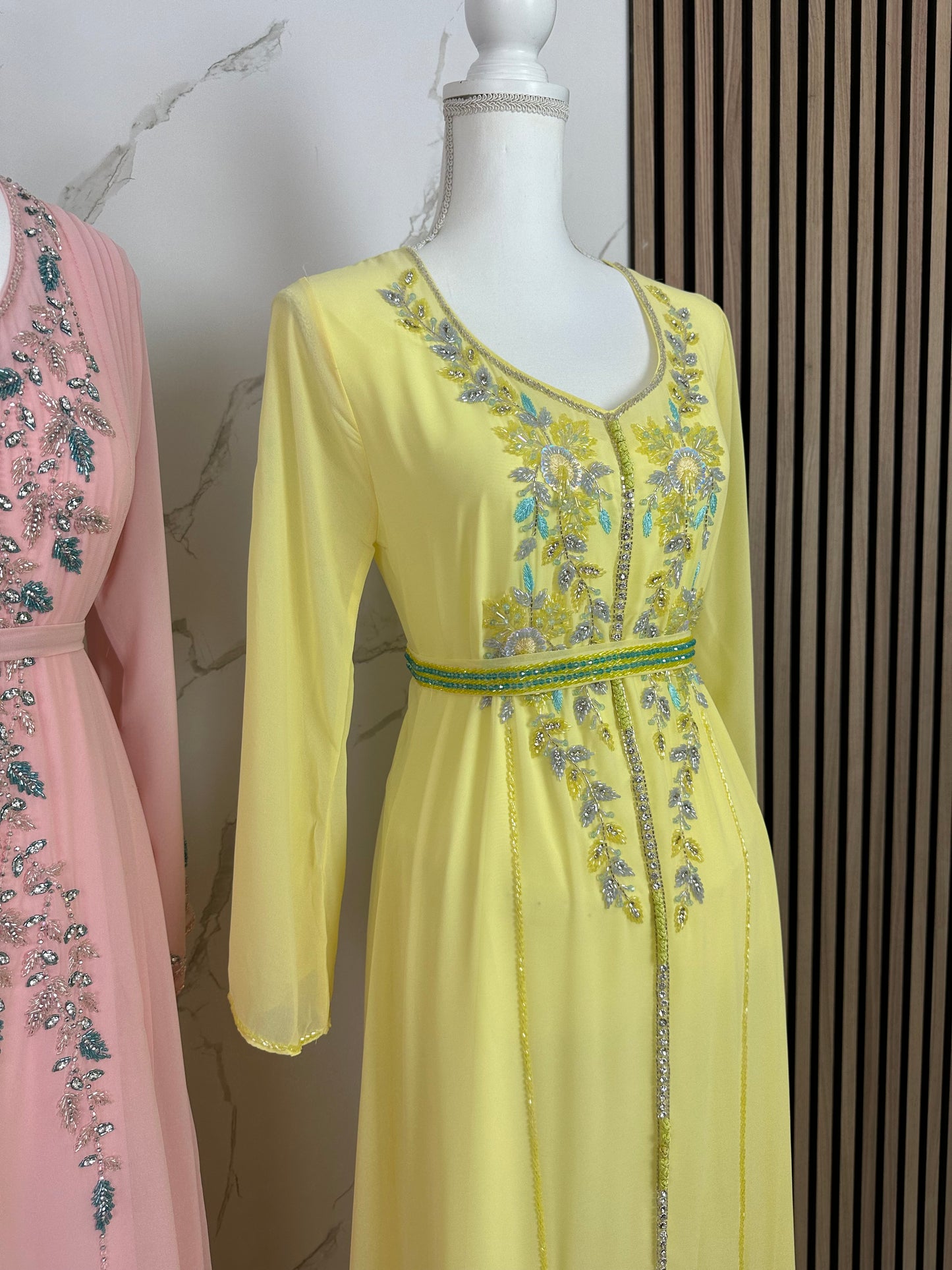 Yellow caftan dress fully handmade work