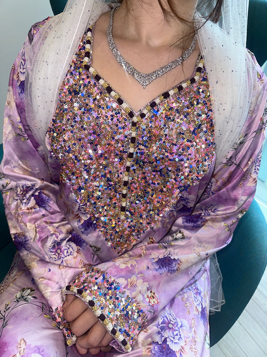 Purple sequin mkhawar with back corset