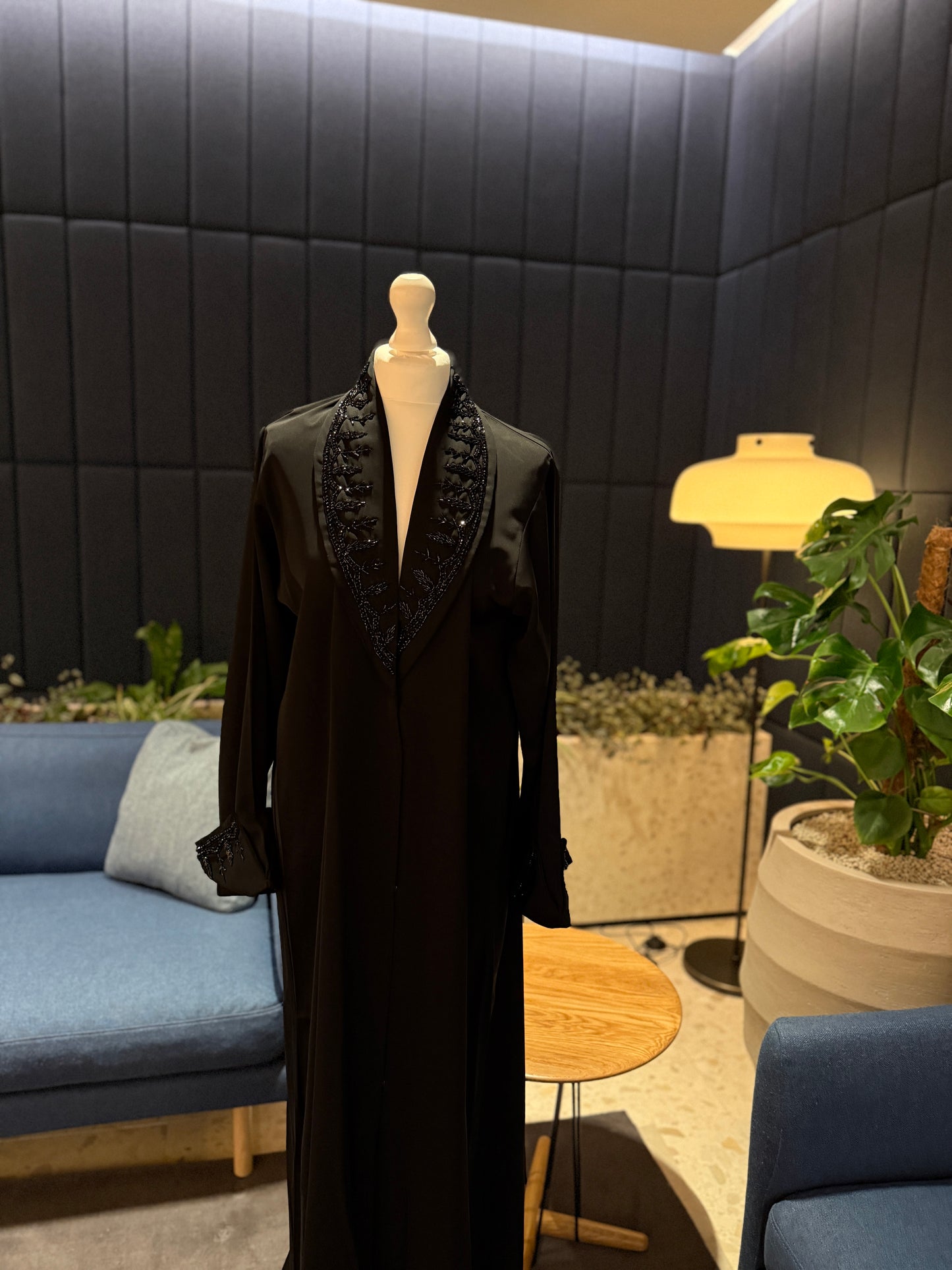 Black abaya with handmade black details and hijab included